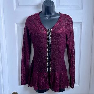 Y2K Terra Nostra Top Blouse Lace Gothic Red Black whimsygoth Small Women